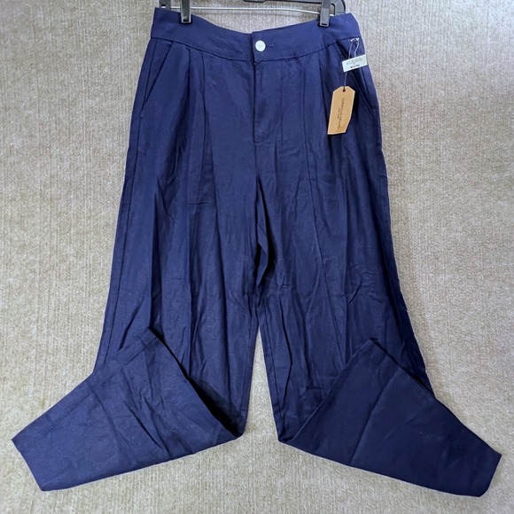 Christian Siriano New York Women Pants 18 Navy Pleated Wide Leg Cropped 18 - Picture 1 of 8